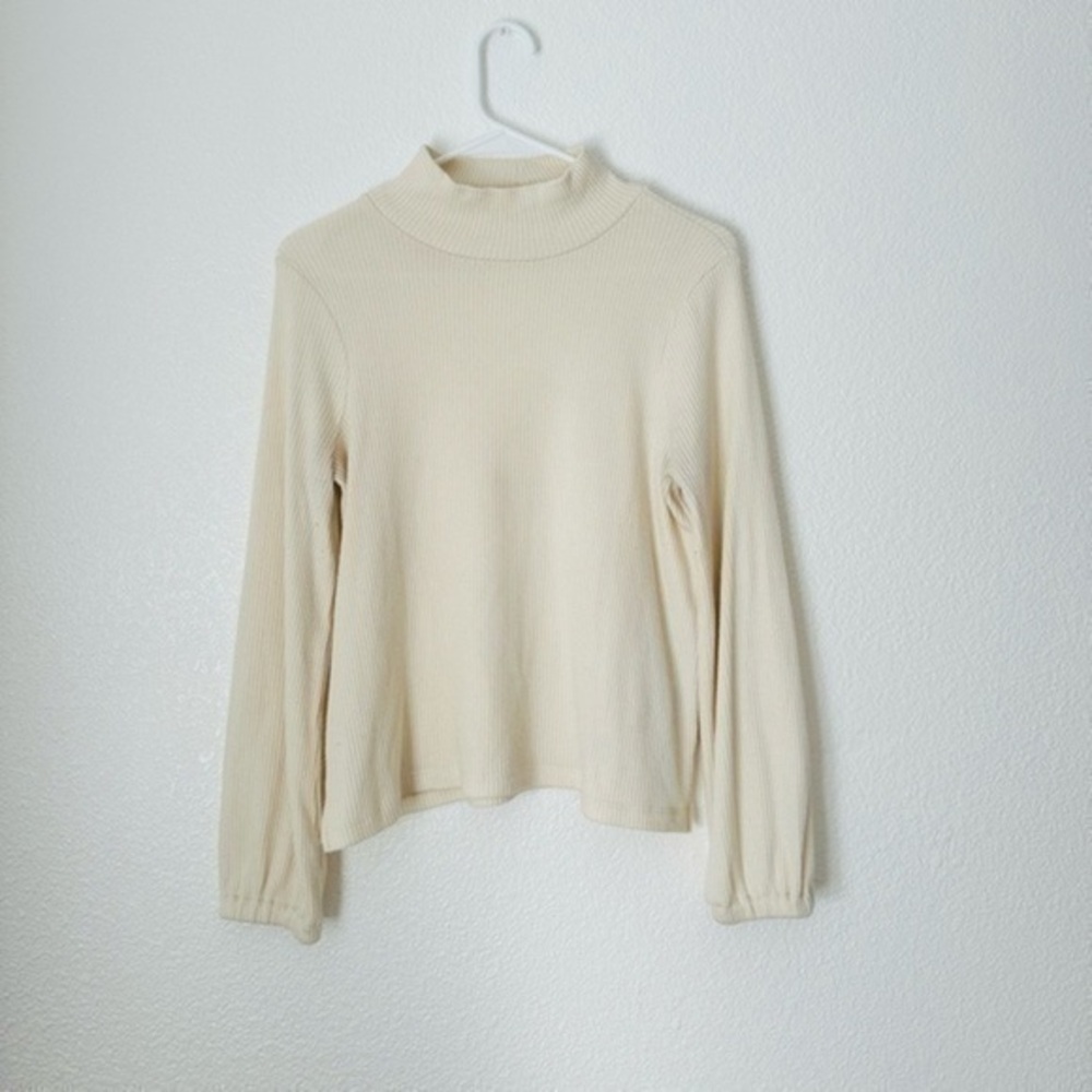 Madewell Sweater Women’s S Ivory Mock Neck Bubble Sleeve Lightweight Pullover